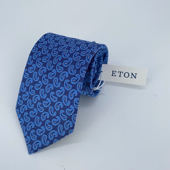 Eton Tie Mens One Size Blue Paisley Silk Classic Luxury Necktie England Made NWT